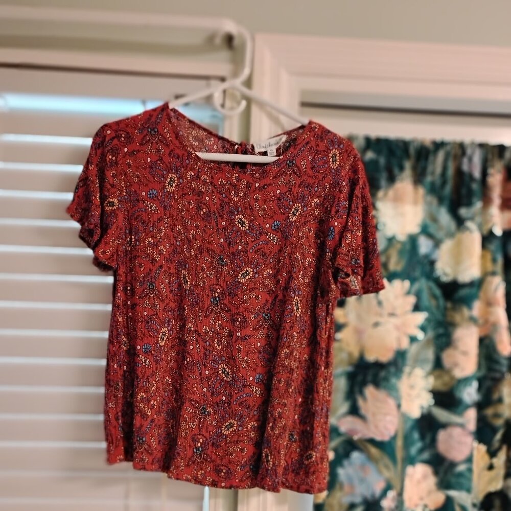 Cloud Chaser. XL. Rust with blue & pink flowers.
